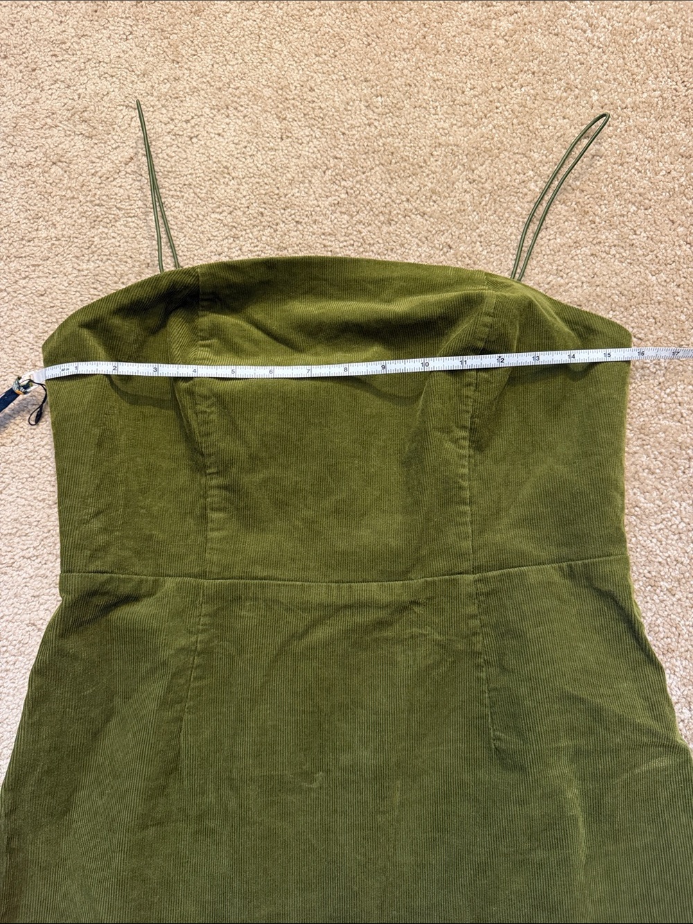 Urban Outfitters UO Colette Corduroy Mini Dress Olive Green Spaghetti Strap US 6 - Picture 8 of 13
